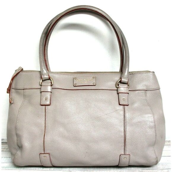 LRG kate spade GRAY GENUINE LEATHER RED TRIM ZIP TOP TOTE SHOULDER BAG HANDBAG - Picture 1 of 11